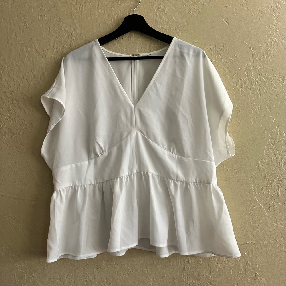 Express White V-Neck Peplum Blouse
